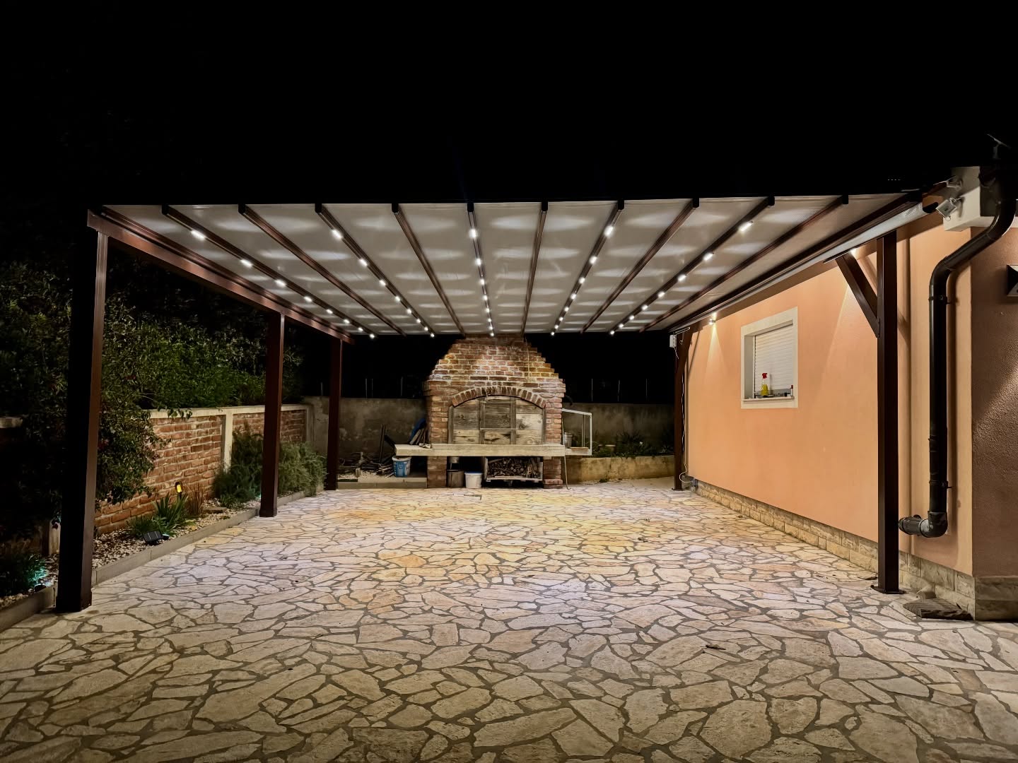 Pergola awning LED lighting garden night view — Turkey manufacturer